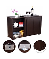 Costway Kitchen Storage Cabinet Sideboard Buffet Cupboard Wood Sliding Door Pantry Brown