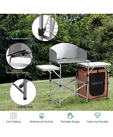 Gymax Outdoor Kitchen Foldable Grilling Stand Portable Camping Grill Table Bbq Table