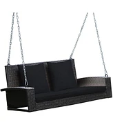 2-Person Patio Rattan Hanging Porch Swing Bench Chair Cushion