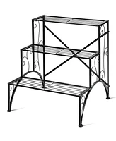 Costway Plant Rack 3-Tier Metal Plant Stand Garden Shelf Stair Style