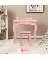 Costway Vanity Table Set Makeup Dressing Kids Stool Mirror