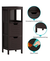 Costway Bathroom Wooden Floor Cabinet Multifunction Storage Rack Stand Organizer