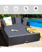 Outdoor Patio Rattan Daybed Pillows Cushioned Sofa Furniture