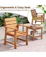 Costway 2 Pcs Patio Hardwood Chair Wood Dining Armchairs Breathable Slatted Seat Garden