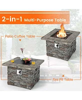 Costway 7 Pcs Patio Furniture Set with 50,000 Btu Fire Pit Table Wicker Sofa Cushions