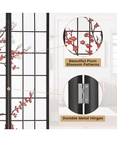 Costway 4-Panel Japanese Style Folding Room Divider with Elegant Plum Blossom Design Indoor