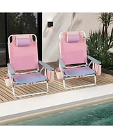 Costway 4PCS Folding Backpack Beach Chair Reclining Camping Chair with Storage Bag