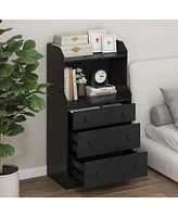 Costway 3-Drawer Dresser 44" Tall Wood Storage Organizer Chest with 2 Open Shelves