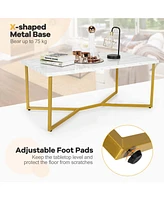 Costway Modern Coffee Table with Faux Marble Tabletop & Golden Y-shaped Legs Foot Pads