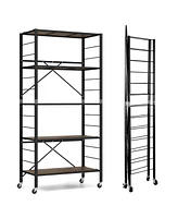 Costway 5-Tier Folding Shelf Free Diy Design Shelving Unit with 4 Universal Wheels Kitchen