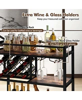 Costway 3-tier Bar Cart on Wheels Home Kitchen Serving with Wine Rack & Glass Holder