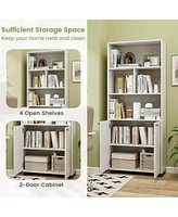 66" Tall Home 5 Tier Free Standing Bookshelf 2-Door Storage Cabinet Display Rack