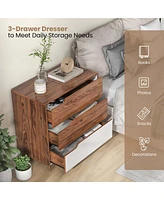 Costway 3-Drawer Dresser Farmhouse Wooden Sofa Beside Table Storage Organizer Rustic