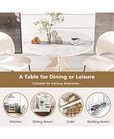 Costway Round Dining Table 36" Faux Marble Tabletop Rubber Wood Legs Kitchen