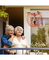 Costway Squirrel-Proof Pumpkin Bird Feeder with Cage 4 Metal Ports 4 Perches Drainage Hole