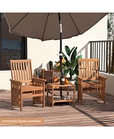 3 Pieces Patio Furniture Set with 1.5" Umbrella Hole Hardwood Table & Chairs Set