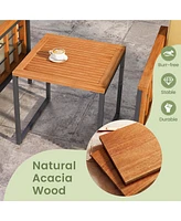 Costway 5 Pcs Acacia Wood Patio Furniture Set with Ottomans Soft Cushions & Coffee Table