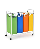 Costway 4 Bag Laundry Sorter Cart Clothes Hamper Storage Organizer Removable Bags Wheel