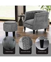 Costway Modern Accent Chair with Ottoman Armchair Barrel Sofa Chair with Footrest