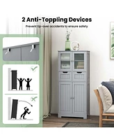 Bathroom Floor Storage Cabinet Kitchen Cupboard with 2 Drawers & Glass Doors