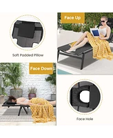 2 Pcs Patio Tanning Lounge Chair 5-Position Outdoor Recliner with Face Hole