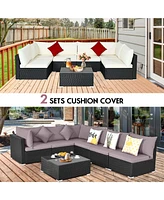 Costway 7PCS Patio Rattan Furniture Set Sectional Sofas Cushion Covers