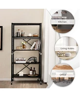5-Tier Foldable Storage Shelves Adjustable Collapsible Organizer Rack with Wheels