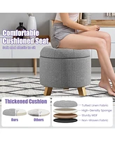 Upholstered Round Ottoman Cushioned Storage Footstool with Solid Rubber Feet