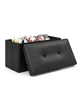 Folding Storage Ottoman Upholstered Rectangle Footstool Pvc Leather 22.5 Gallon