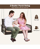 Patio Wicker Porch Swing 2-Person Hanging Loveseat Bench Chair with Cushions