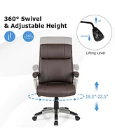 Costway Ergonomic Office Chair Pu Leather Executive Swivel with Upholstered Armrests