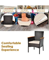 Gymax 7PCS Rattan Outdoor Dining Set Patio Furniture Set w/ Cushions Umbrella Hole