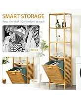 Costway Tilt-out Laundry Hamper Bamboo Tower Hamper w/3-Tier Shelves