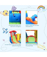 Costway Inflatable Bounce House Water Slide w/ Climbing Wall Splash Pool Water Cannon