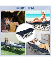 Gymax Wide Foldable Camping Cot Heavy-Duty Steel Sleeping Cot w/Sleeping Mattress Navy