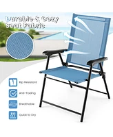 Gymax Set of 2 Patio Folding Chairs Outdoor Portable Pack Lawn w/ Armrests Mint Green