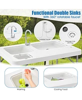 Gymax 2-in-1 Folding Fish Cleaning Table Portable Camping Table with Faucet White