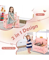 Costway Kids Princess Wooden Bench Seat Toy Box Storage Organizer Children Playroom