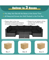 Costway 7PCS Patio Rattan Furniture Set Sectional Sofa Cushioned Garden