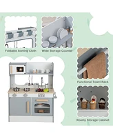 Costway 2 in 1 Kids Play Kitchen& Restaurant Double Sided Wooden Kitchen Playset Toddler