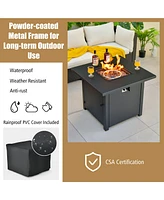 Costway 32'' Square Propane Gas Fire Pit Table with Glass Stones Rain Cover