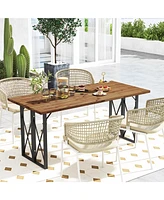 Costway 67'' Patio Rectangle Table Heavy-Duty Acacia Wood Dining Table with Umbrella Hole