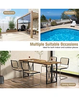 Costway 67'' Patio Rectangle Table Heavy-Duty Acacia Wood Dining Table with Umbrella Hole