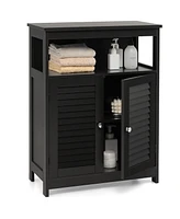 Costway Bathroom Wood Storage Cabinet w/ Double Shutter Door