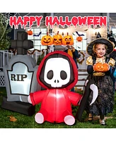 Costway 5ft Inflatable Halloween Ghost Holding Sickle & Tombstone Blow up Yard Decor