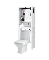 Costway Over the Toilet Bathroom Storage Cabinet with Sliding Barn Door & Adjustable Shelf