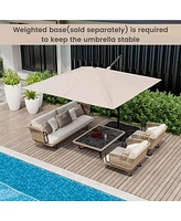 Patio 9.5FT Square Cantilever Offset Hanging Umbrella 2-Tier 360° Outdoor