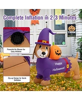Costway 5 Ft Long Halloween Inflatable Dachshund Dog with Pumpkin Self Inflating Yard