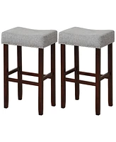 Costway Set of 2 Bar Stools Bar Height Saddle Kitchen Chairs with Wooden Legs