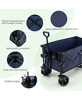 Costway Folding Collapsible Wagon Utility Garden Cart w/ Wide Wheels Adjustable Handle